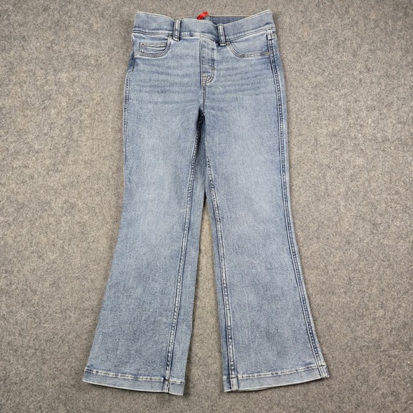 SPANX Pants - Spanx Kick Flare Jeans Womens Small Blue Denim Pull On Wide Leg Cropped